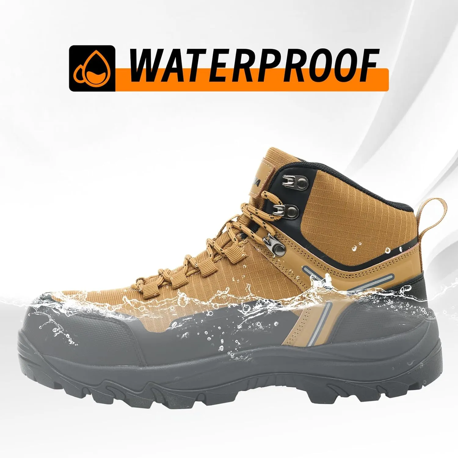 Waterproof Steel Toe Boots for Men Wide Width Slip Resistant Work Shoes Lightweight Non Slip Safety Sneakers Construction Composite Toe Working Footwear