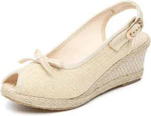 Wedge Sandals for Women Comfortable Dressy Summer Backless Buckle Platform Heels Sandals Cute Fashion Comfy Shoes Open Toe Beach Vocation Espadrilles Outdoors