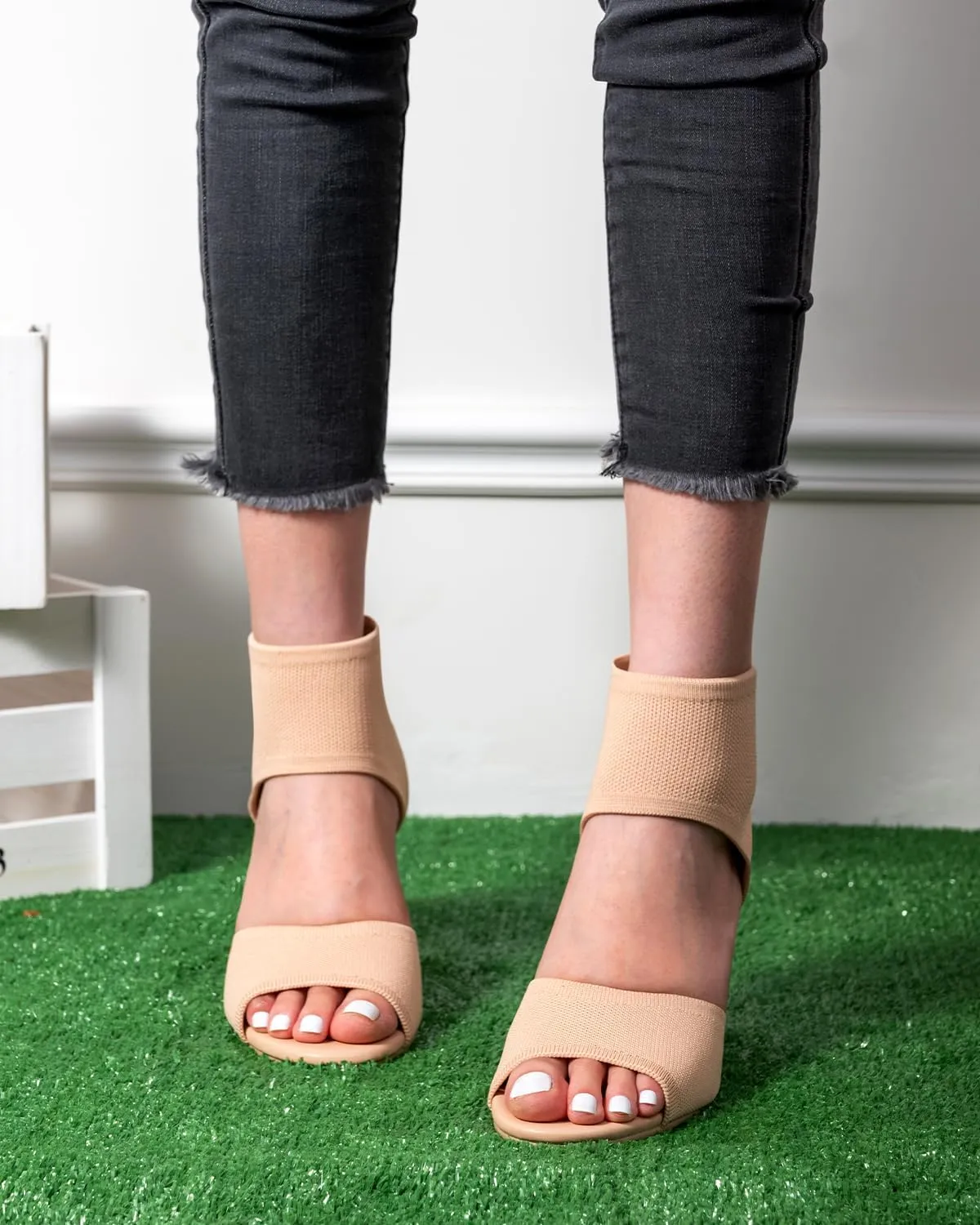 Wedge Sandals for Women Elastic Knit Peep Toe Heels Sandals Comfortable Slip On Wedges Heels Open Toe Summer Ankle Booties Sandals for Women Dressy