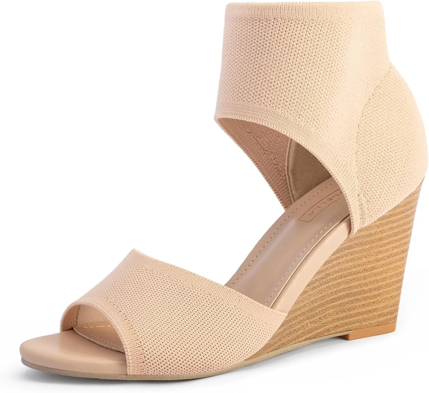 Wedge Sandals for Women Elastic Knit Peep Toe Heels Sandals Comfortable Slip On Wedges Heels Open Toe Summer Ankle Booties Sandals for Women Dressy