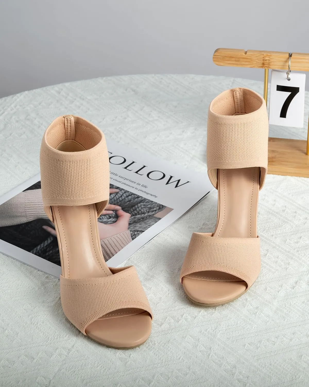 Wedge Sandals for Women Elastic Knit Peep Toe Heels Sandals Comfortable Slip On Wedges Heels Open Toe Summer Ankle Booties Sandals for Women Dressy