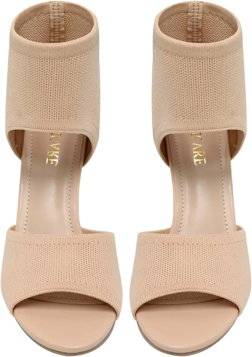 Wedge Sandals for Women Elastic Knit Peep Toe Heels Sandals Comfortable Slip On Wedges Heels Open Toe Summer Ankle Booties Sandals for Women Dressy