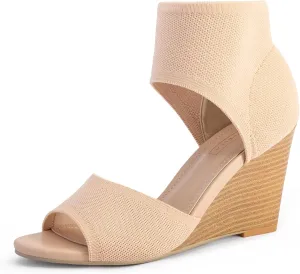 Wedge Sandals for Women Elastic Knit Peep Toe Heels Sandals Comfortable Slip On Wedges Heels Open Toe Summer Ankle Booties Sandals for Women Dressy