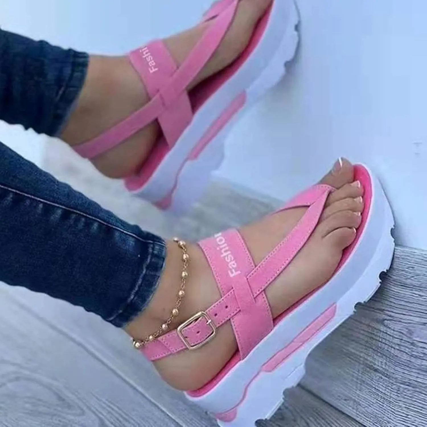 Wedge Sandals for Women Fashion Flip Flops Ankle Strap Sports Sandals Casual Open Toe Summer Platform Shoes Sandal Comfortable Thong Walking Shoes,Red,US6/EU37