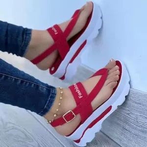 Wedge Sandals for Women Fashion Flip Flops Ankle Strap Sports Sandals Casual Open Toe Summer Platform Shoes Sandal Comfortable Thong Walking Shoes,Red,US6/EU37