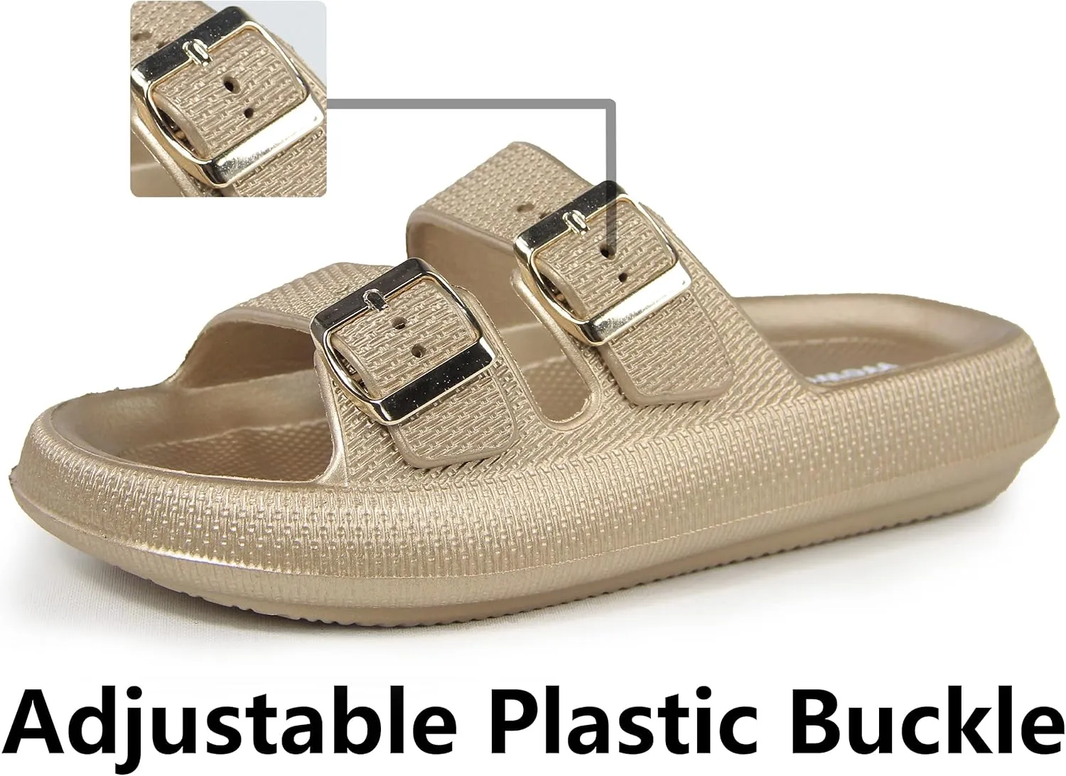 Weweya Sandals for Women and Men - Pillow Slippers - Double Buckle Adjustable Slides - EVA Flat Sandals