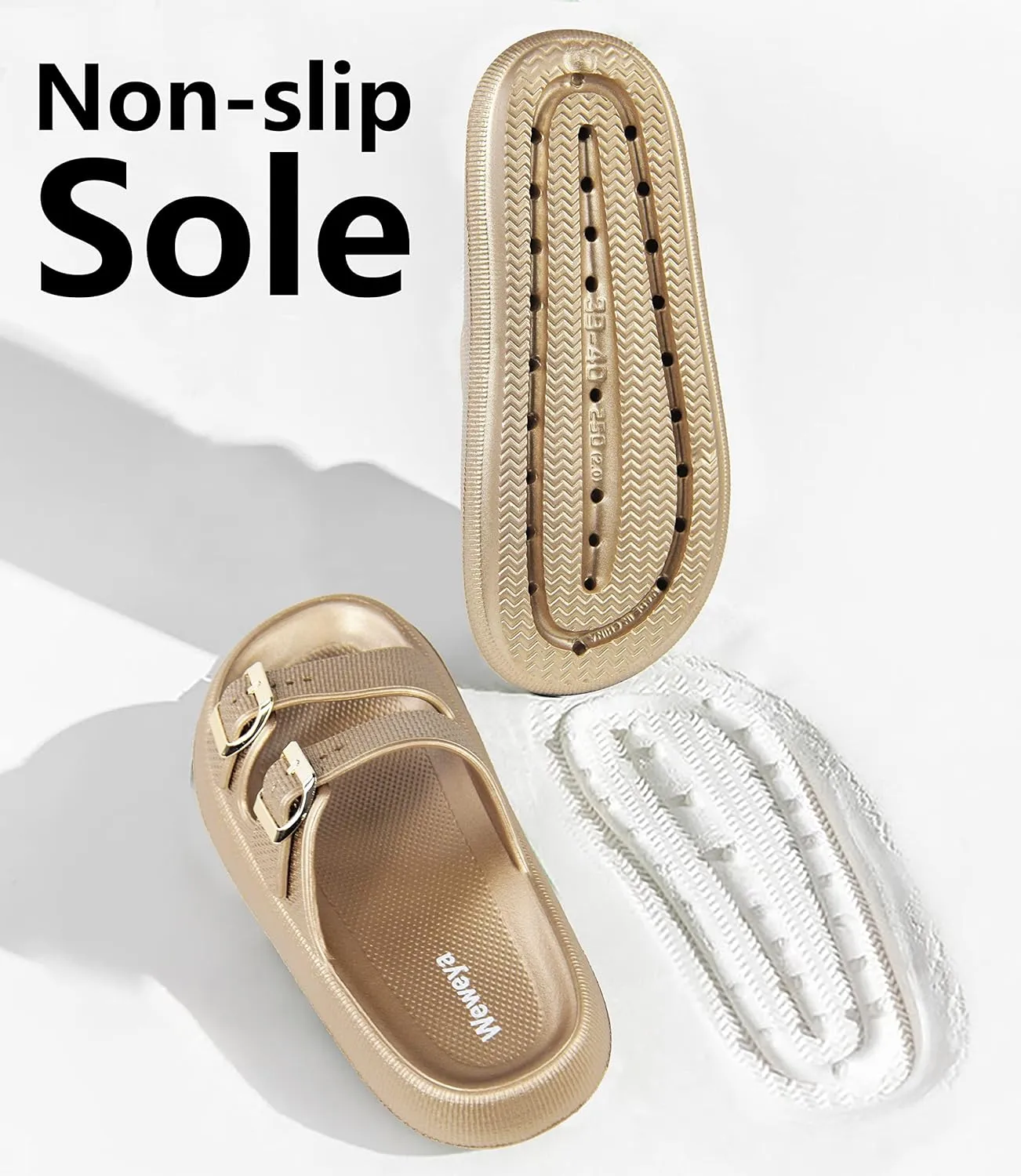 Weweya Sandals for Women and Men - Pillow Slippers - Double Buckle Adjustable Slides - EVA Flat Sandals