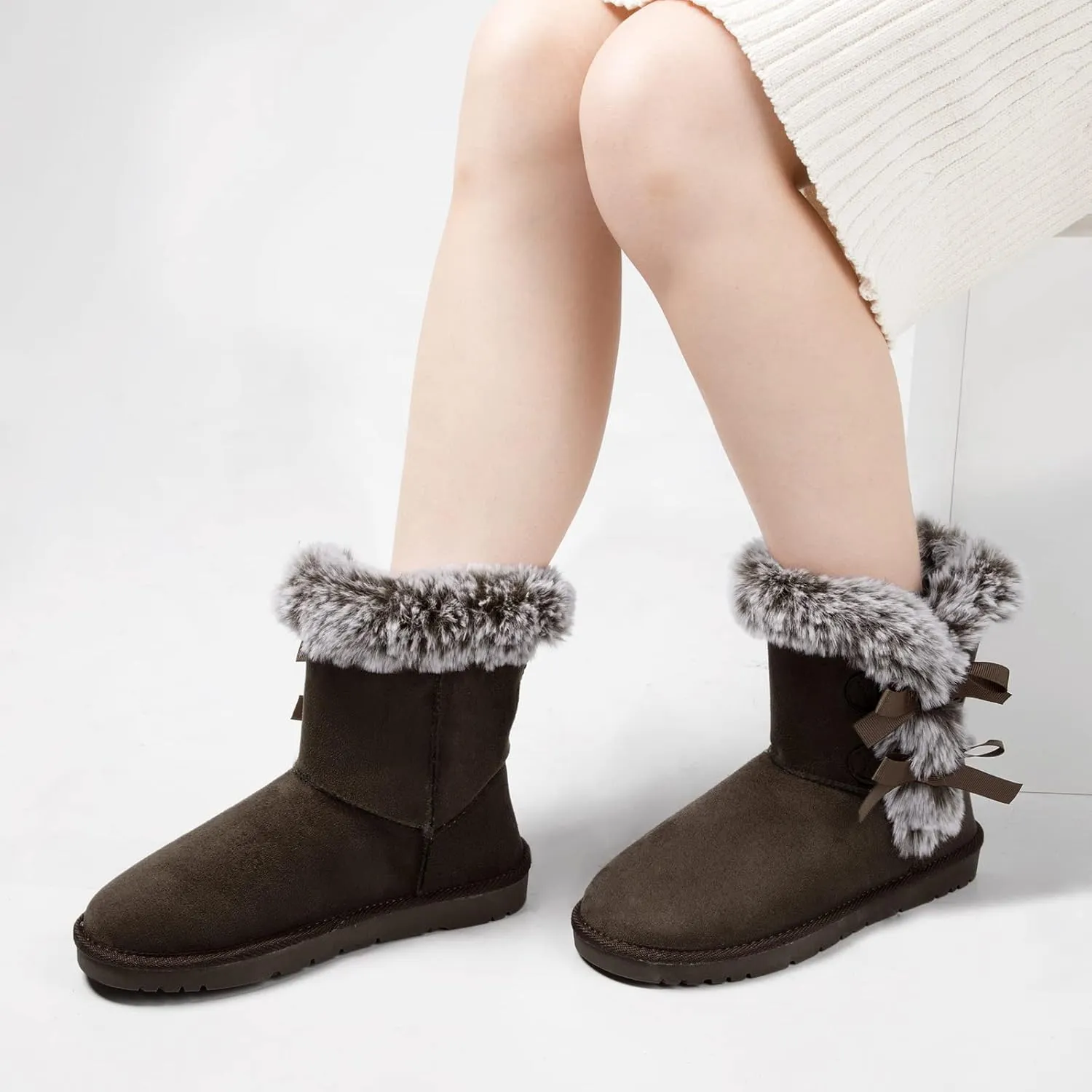 WFL Women Snow Boots Classic Mid-calf Fur Lining Fashion Winter Boots