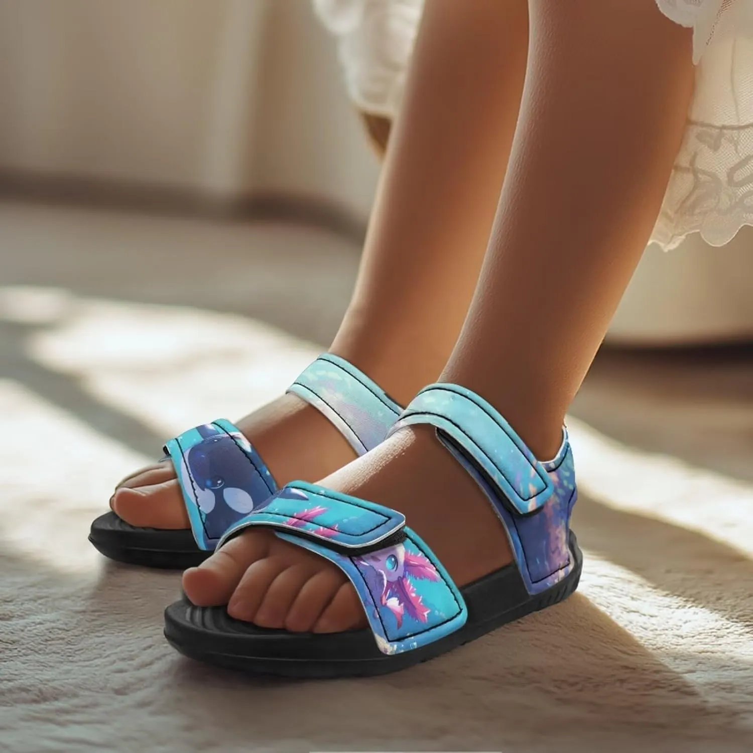 Whale Axolotl Sandals Cartoon Kids Summer Beach Water Shoes Toddler Boys Girls Sport Athletic Outdoor Sandals Adjustable