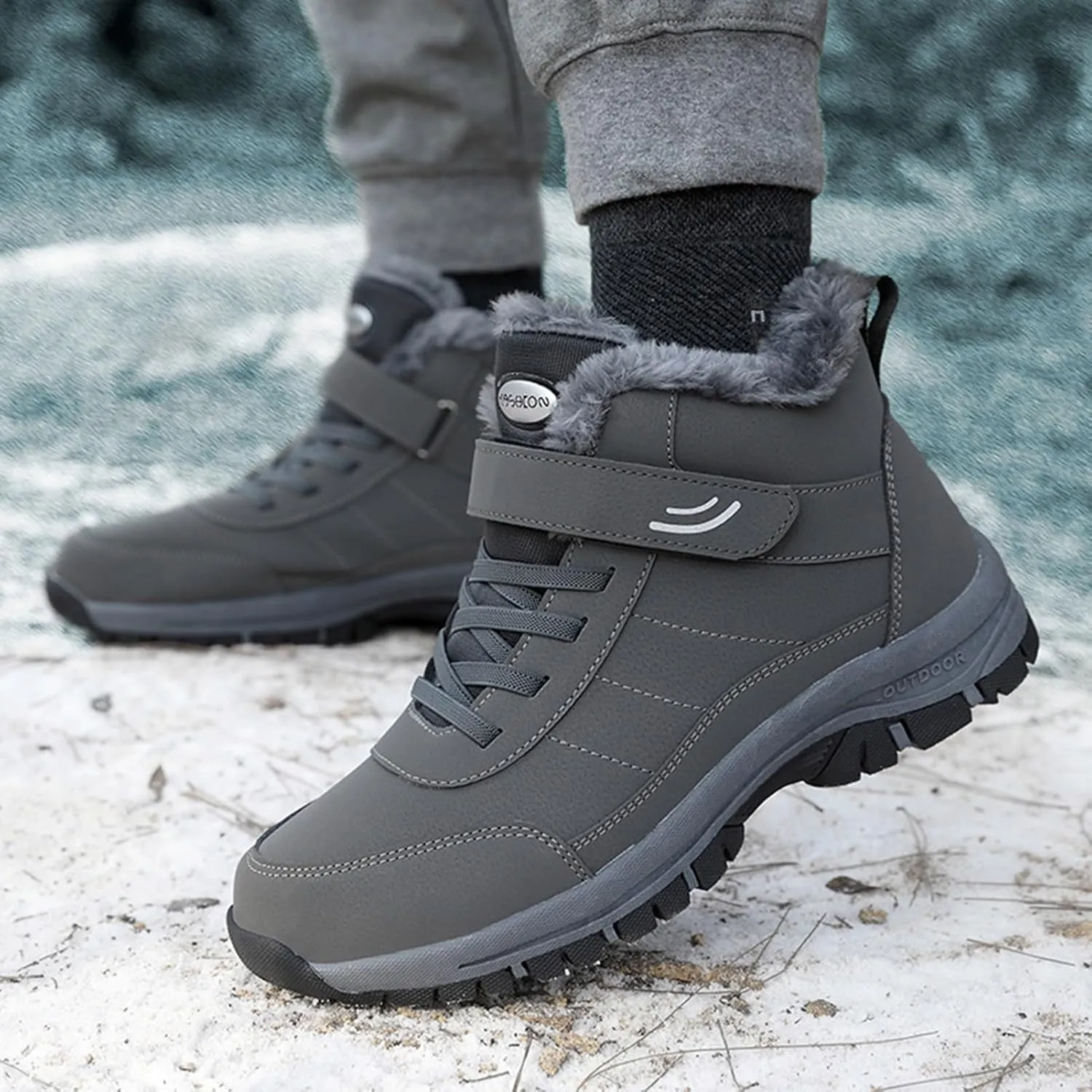 Winter Work Boots for Men,Casual Comfortable Fur Lined Winter Hiking Sneakers for Men,Lightweight Cold-Weather Warm Snow Boots for Men,Slip Resistant