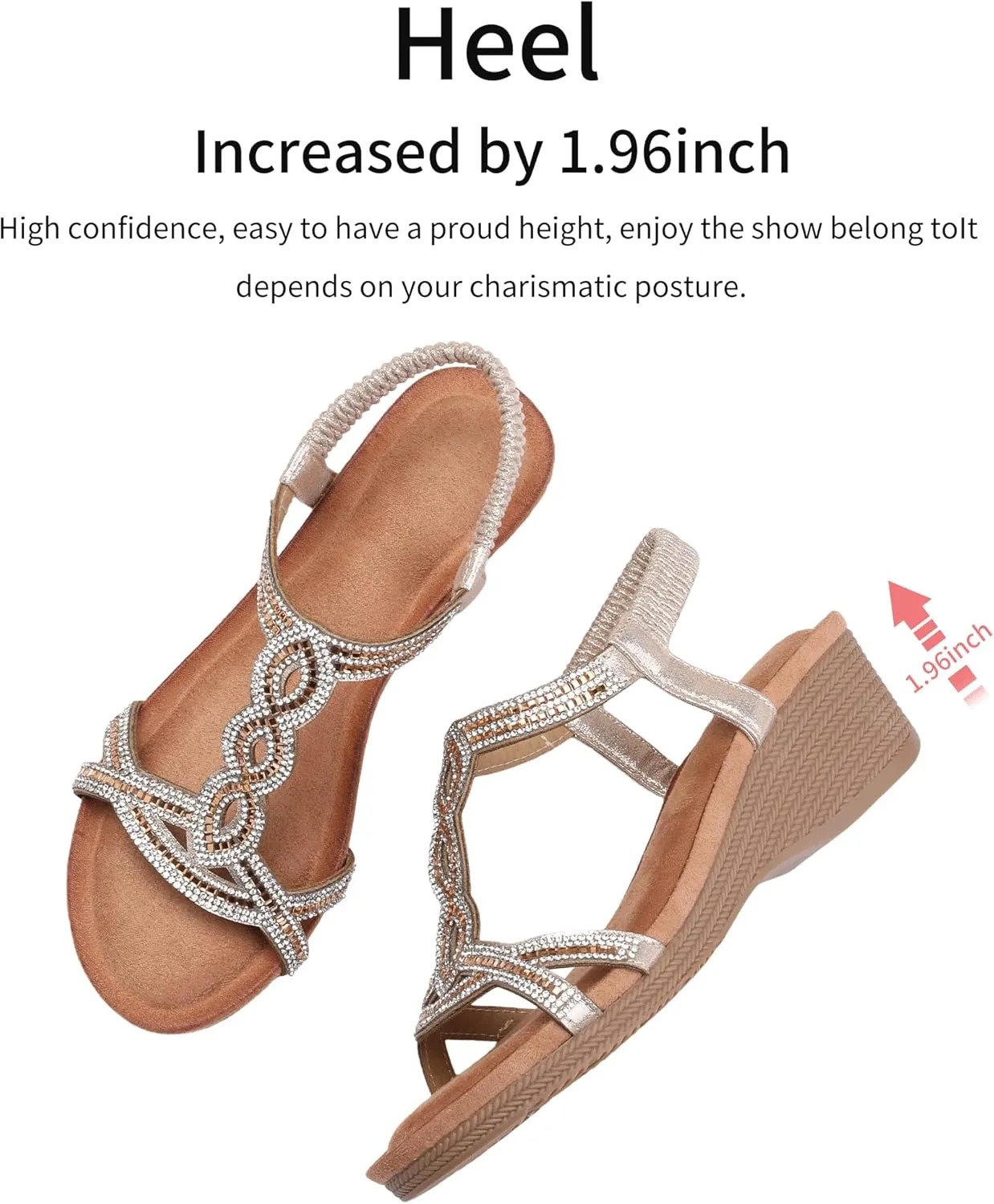 WOJWSKI Wedge Sandals for Women Bohemia Rhinestone Open Toe Roman Heel Summer Dressy Women's Beach Casual Shoes
