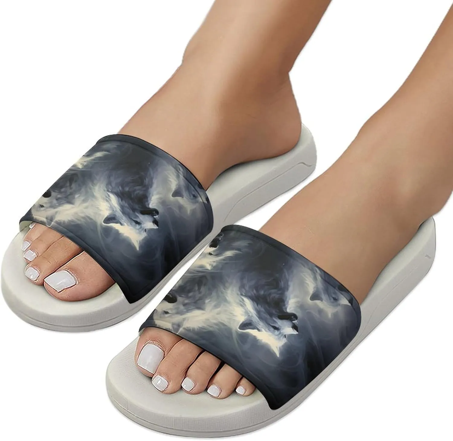 Wolf-1 Home Slipper PVC Shower Slipper Non-Slip Open Toe Slipper Soft Sole Pool Sandals for Men Women