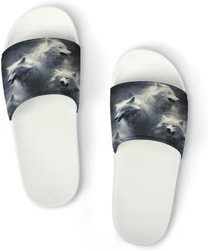 Wolf-1 Home Slipper PVC Shower Slipper Non-Slip Open Toe Slipper Soft Sole Pool Sandals for Men Women