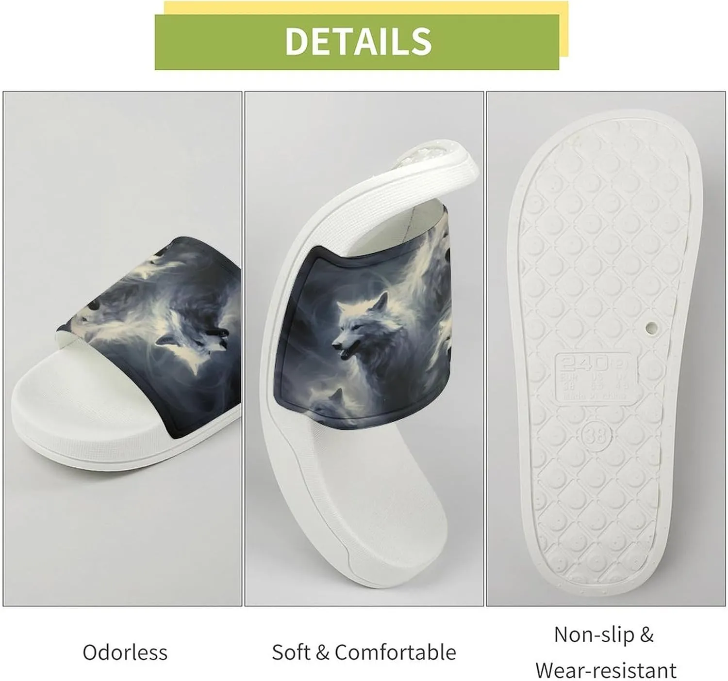Wolf-1 Home Slipper PVC Shower Slipper Non-Slip Open Toe Slipper Soft Sole Pool Sandals for Men Women