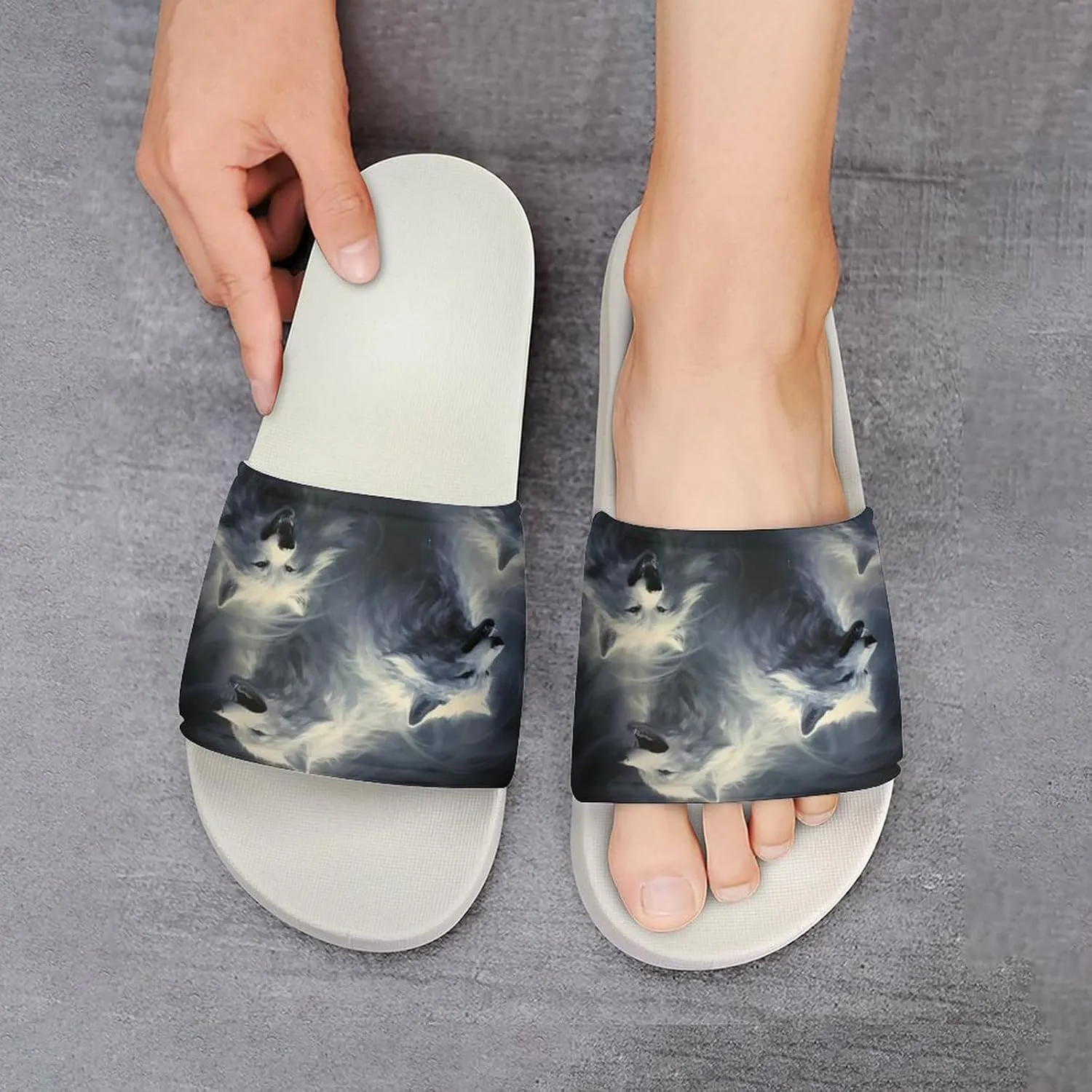 Wolf-1 Home Slipper PVC Shower Slipper Non-Slip Open Toe Slipper Soft Sole Pool Sandals for Men Women