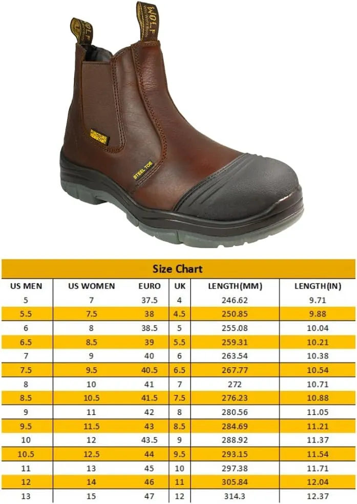 WOLF Work Boot | 100% Genuine Upper Leather | Oil, Slip, Heat, Chemical, Impact, Puncture Resistant | Electrical Hazards | Non-Slip Rubber Sole