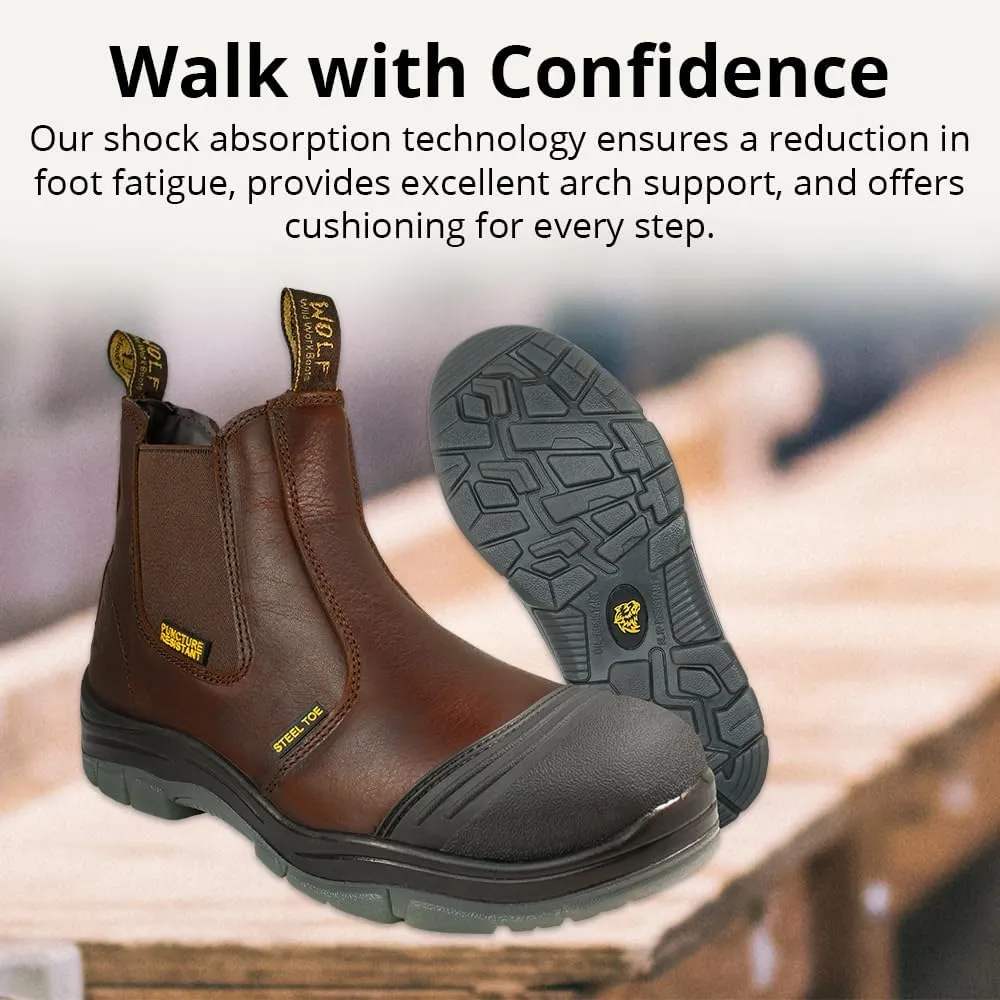 WOLF Work Boot | 100% Genuine Upper Leather | Oil, Slip, Heat, Chemical, Impact, Puncture Resistant | Electrical Hazards | Non-Slip Rubber Sole