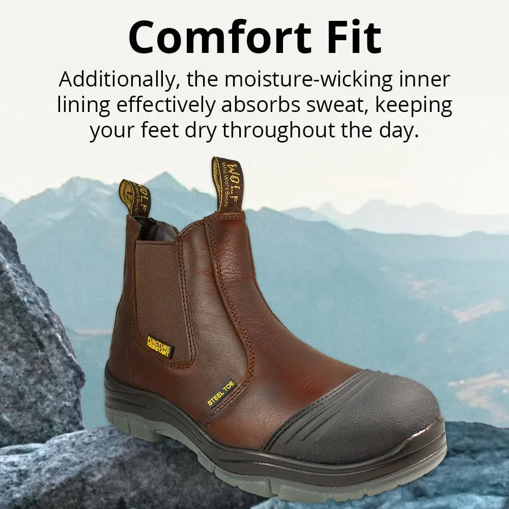 WOLF Work Boot | 100% Genuine Upper Leather | Oil, Slip, Heat, Chemical, Impact, Puncture Resistant | Electrical Hazards | Non-Slip Rubber Sole