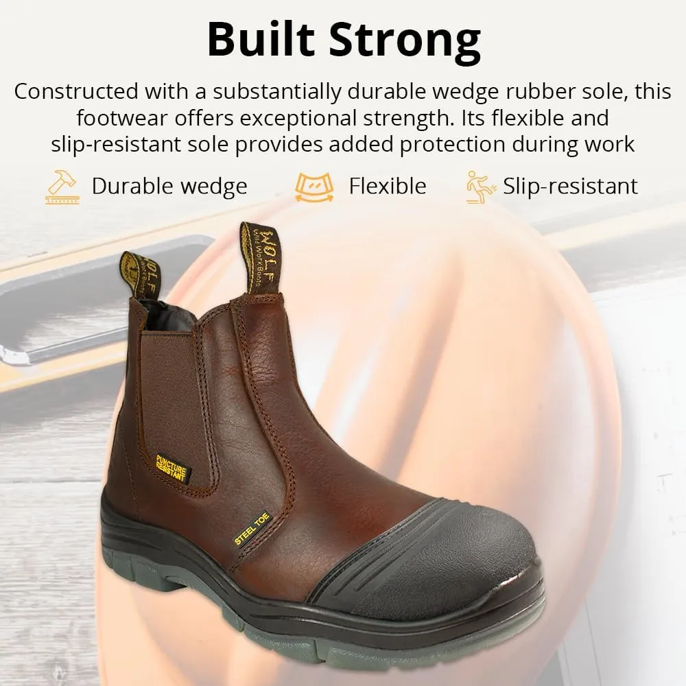 WOLF Work Boot | 100% Genuine Upper Leather | Oil, Slip, Heat, Chemical, Impact, Puncture Resistant | Electrical Hazards | Non-Slip Rubber Sole