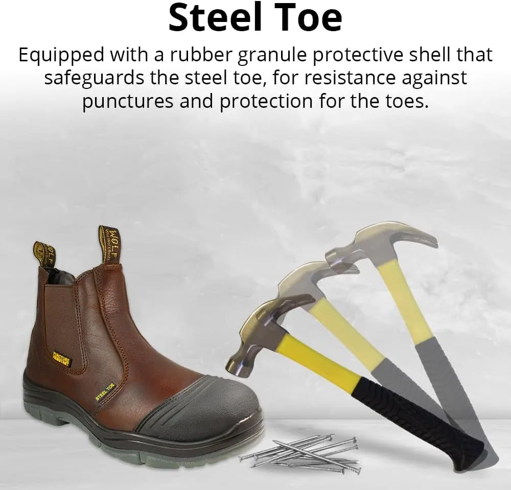 WOLF Work Boot | 100% Genuine Upper Leather | Oil, Slip, Heat, Chemical, Impact, Puncture Resistant | Electrical Hazards | Non-Slip Rubber Sole