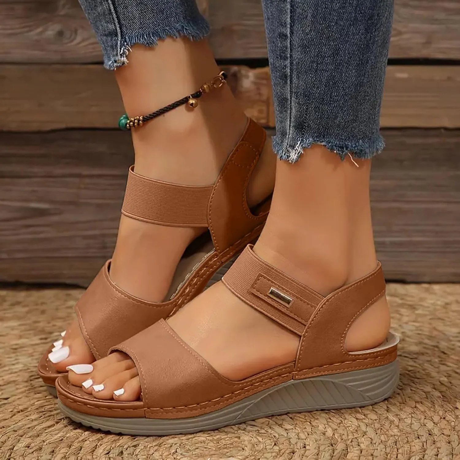 Women 2025 Orthopedic Wedge Sport Sandals with Arch Support Summer Casual Fashion Open Toe Solid Color Non Slip Sandals Boho Casual High Wedges Walking Strappy Footwear