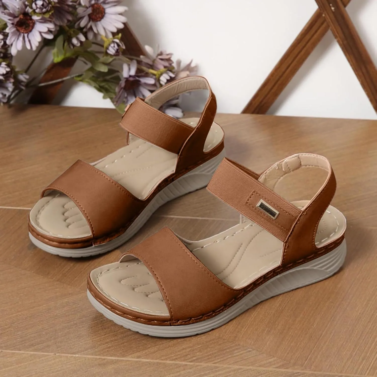 Women 2025 Orthopedic Wedge Sport Sandals with Arch Support Summer Casual Fashion Open Toe Solid Color Non Slip Sandals Boho Casual High Wedges Walking Strappy Footwear