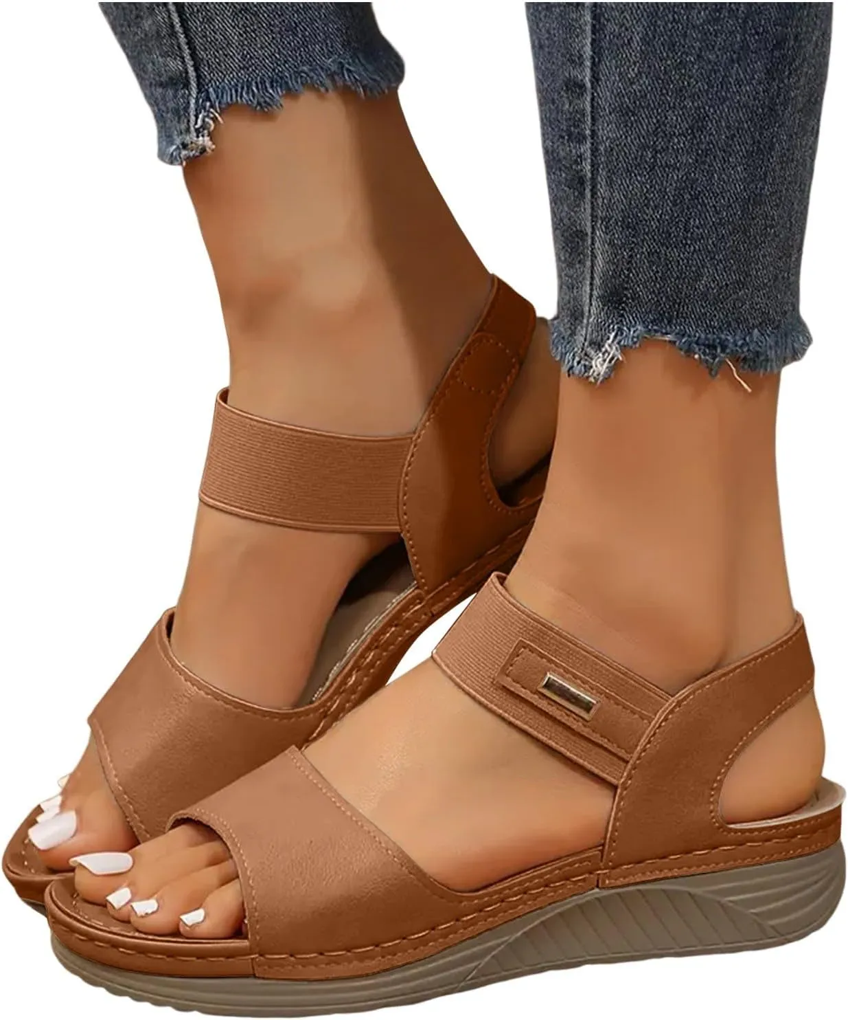 Women 2025 Orthopedic Wedge Sport Sandals with Arch Support Summer Casual Fashion Open Toe Solid Color Non Slip Sandals Boho Casual High Wedges Walking Strappy Footwear