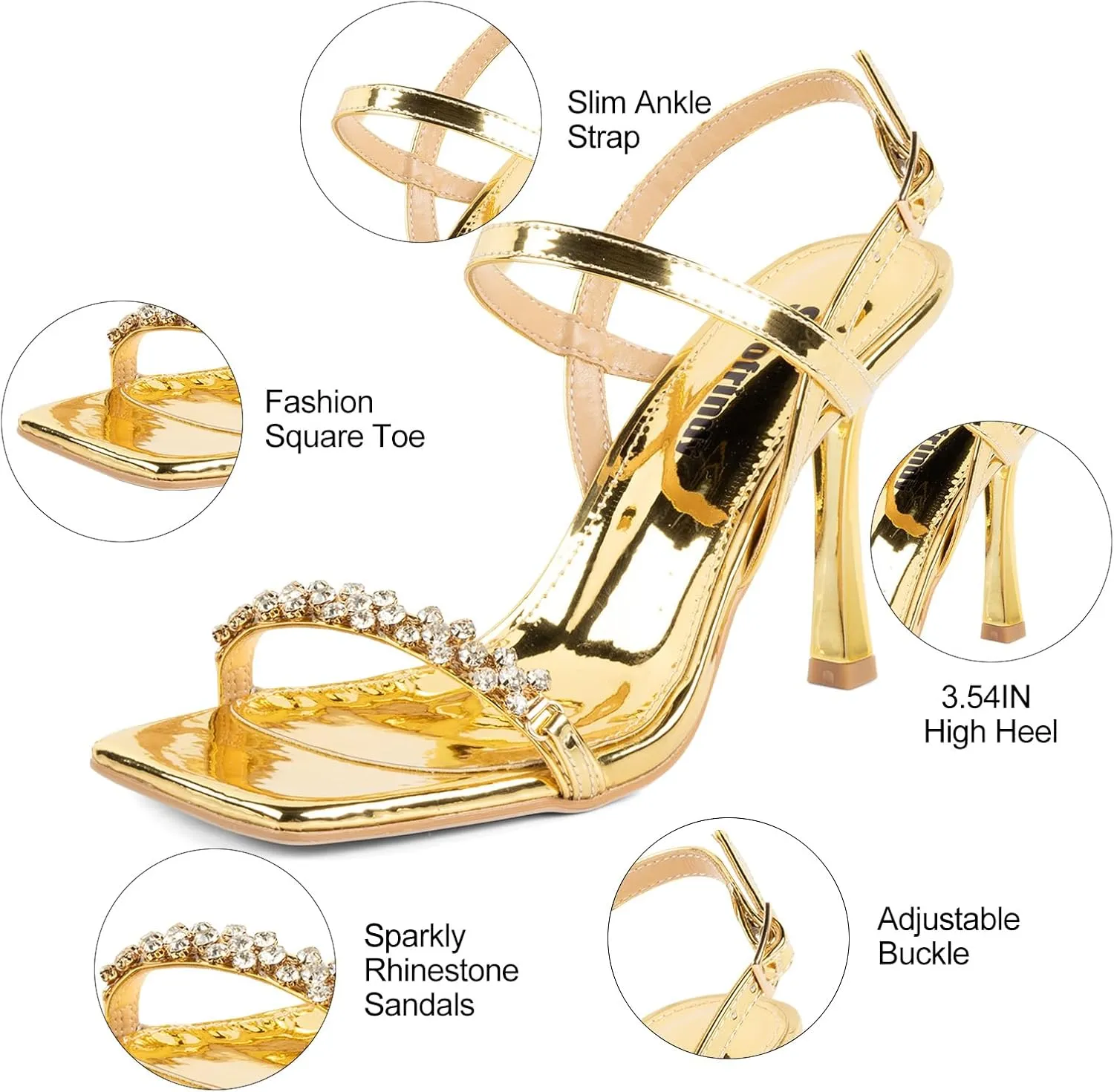 Women Black Heels with Square Open Toe Rhinestone Strappy Sandals Ankle Strap High Heeled Summer Shoes for Dressy Wedding Comfortable Pumps