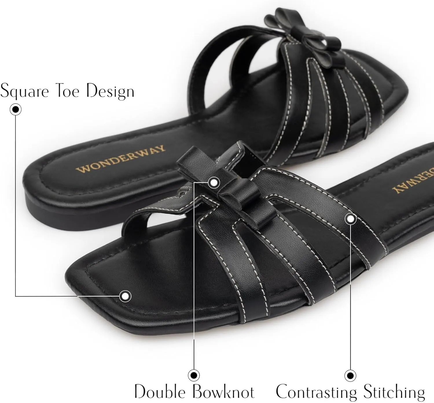 Women Bow Flat Sandals Dressy Sandals for Women Cute Comfortable Square Open Toe Slides Sandals