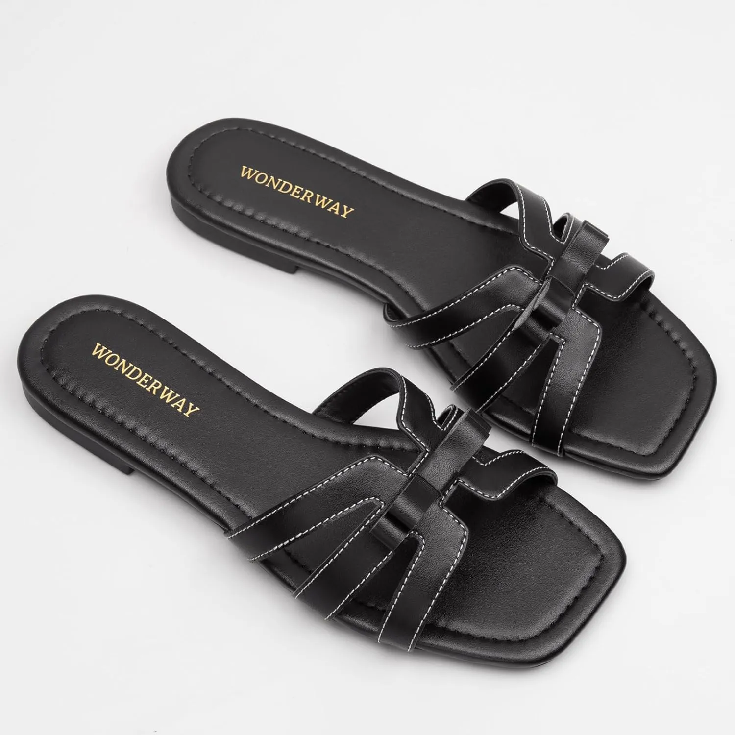 Women Bow Flat Sandals Dressy Sandals for Women Cute Comfortable Square Open Toe Slides Sandals