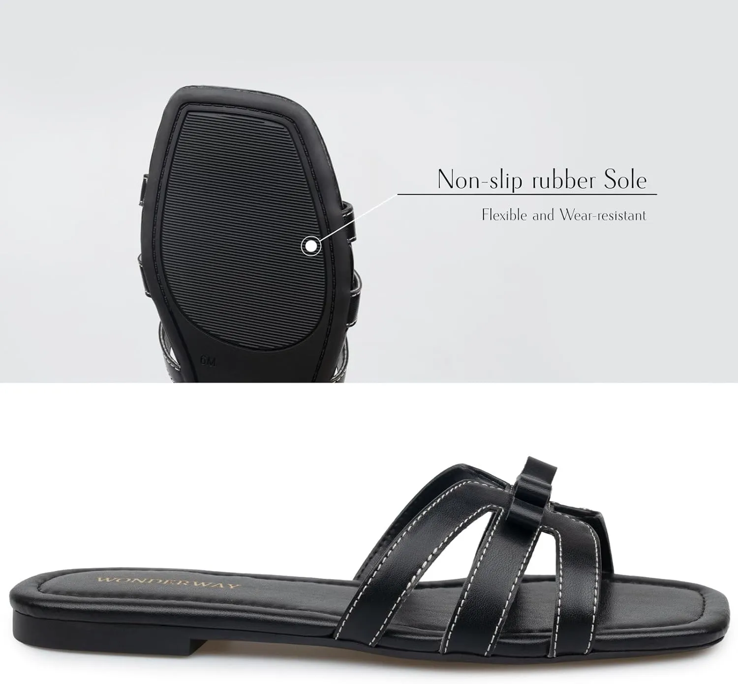 Women Bow Flat Sandals Dressy Sandals for Women Cute Comfortable Square Open Toe Slides Sandals