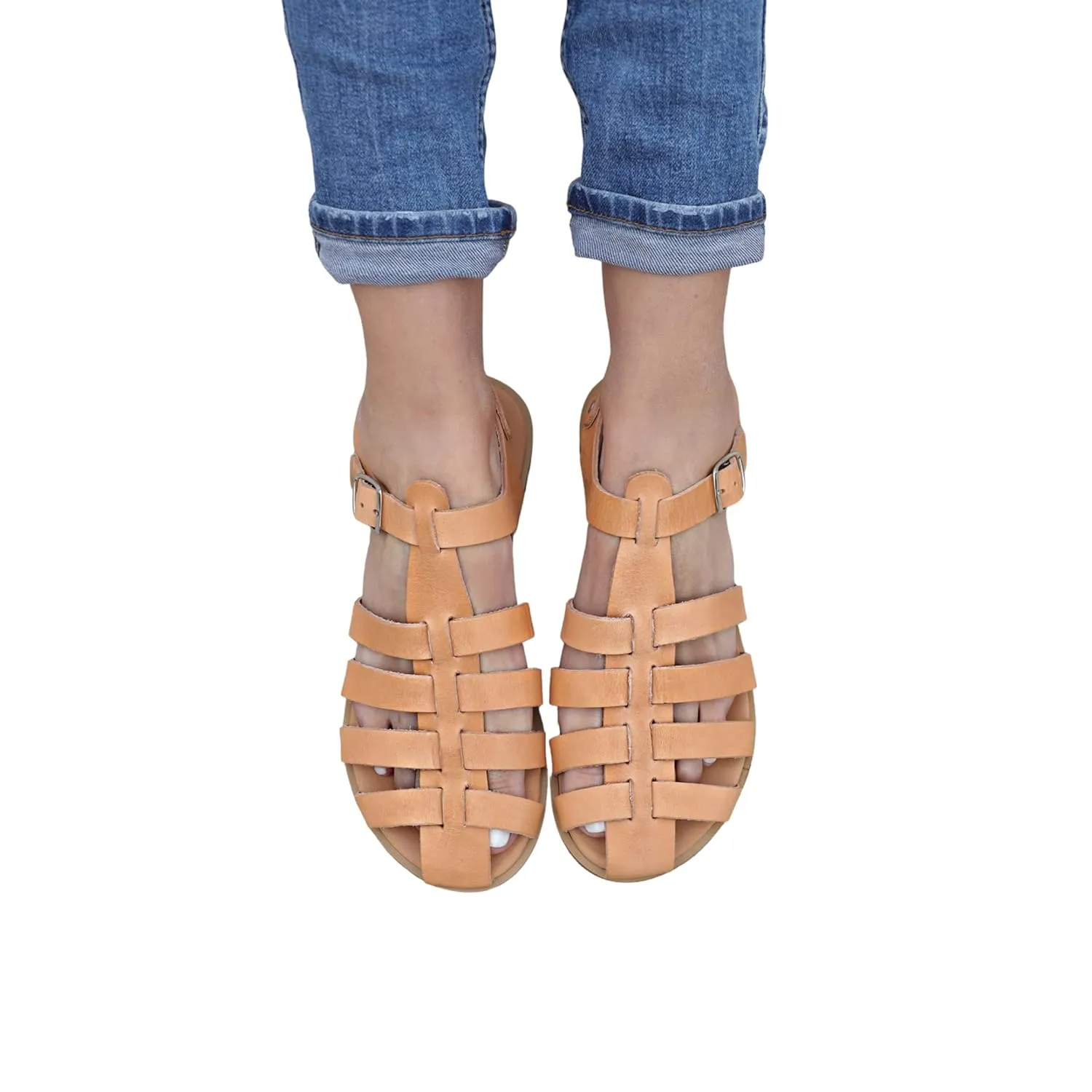 Women Fisherman Sandals made of 100% leather,Gladiator Sandals made of Natural Leather with soft cushion bed soles and an buckled ankle strap.