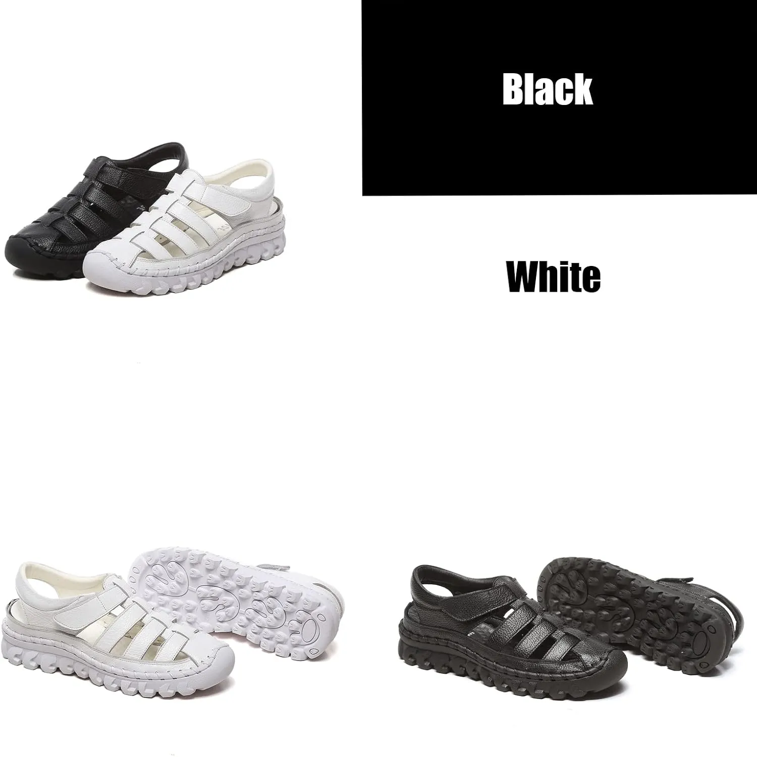 Women Genuine Leather Closed Toe Fisherman Sandals,Adjustable Hollow Platform Gladiator Sandal,Soft Sole Non-Slip Beach Walking Mom Shoes