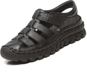 Women Genuine Leather Closed Toe Fisherman Sandals,Adjustable Hollow Platform Gladiator Sandal,Soft Sole Non-Slip Beach Walking Mom Shoes