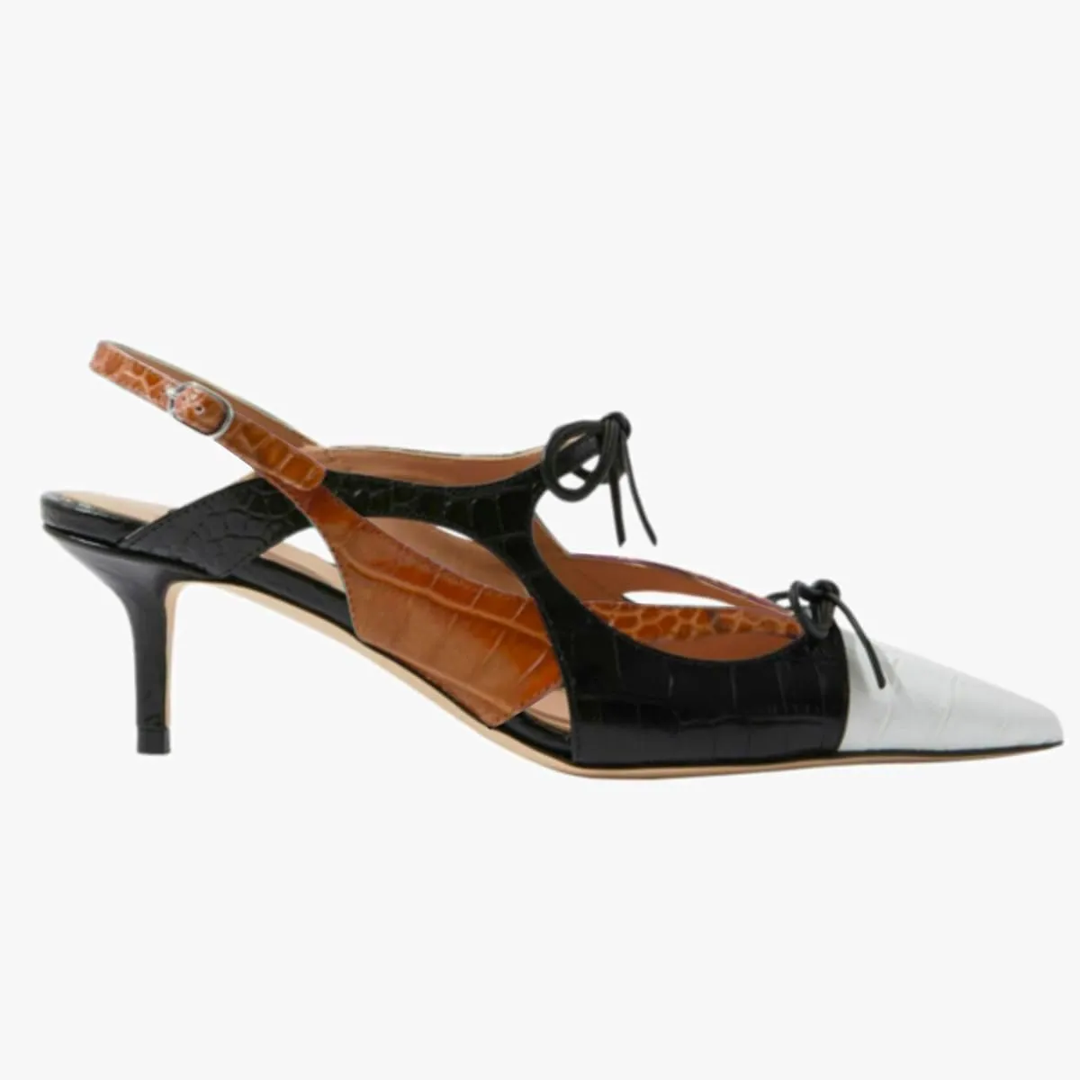 Women Kitten Heel Pointed Toe Slingback Sandals Bow Crocodile Sandal Heels Cap Toe 2 inch Thin Heel Slingback Pumps Two Tone Strappy Sexy Fashion Wedding Party 4-11 M US