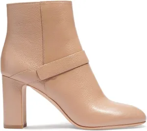 Women Premium Leather Ankle Booties, High Chunk Heel Strappy Short Boots, Round Toe Side Zipper Short Shoes, Elegant Winter Booties for Office or Dress up, Full Size 4-16 M US