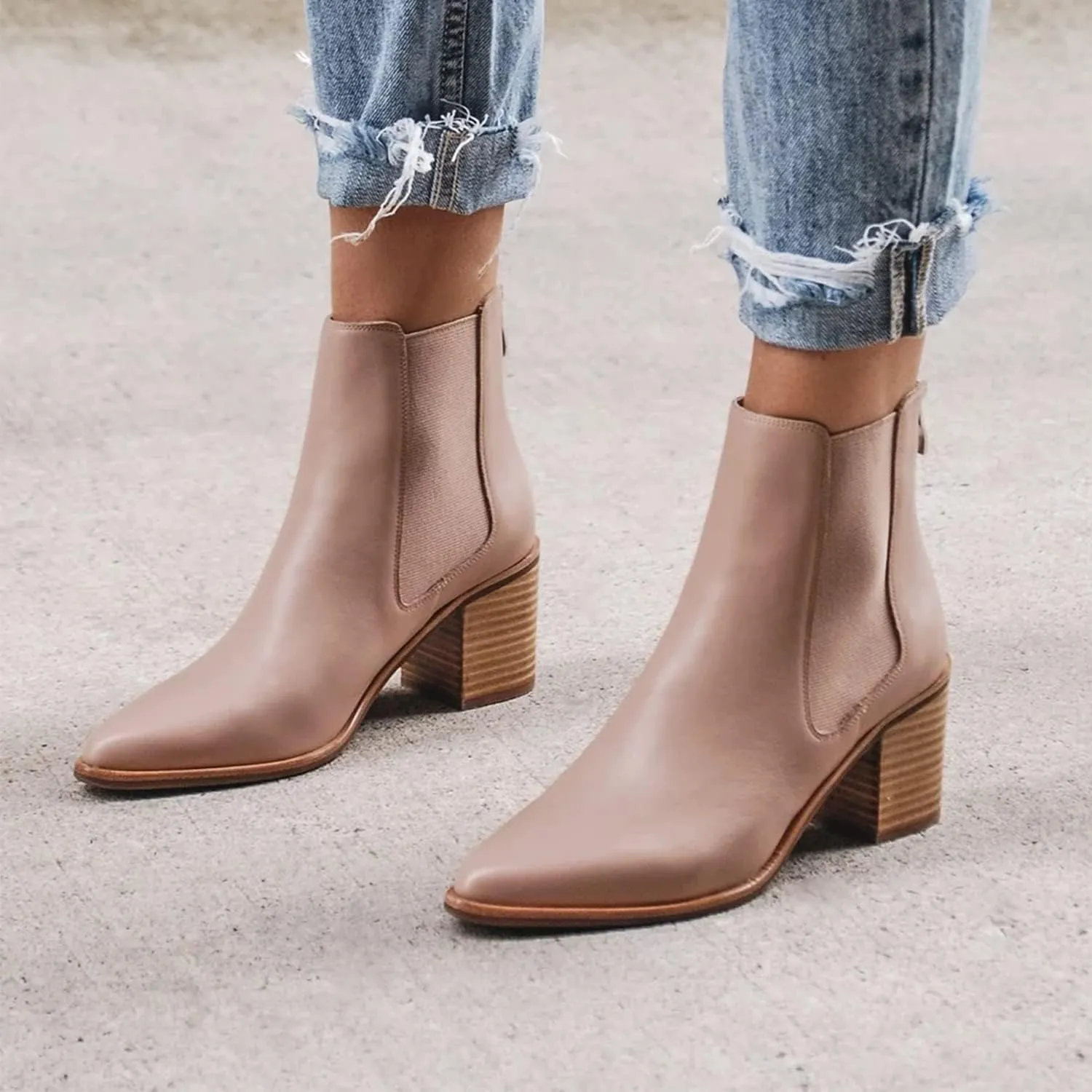 Women Premium Leather Ankle Booties, High Chunk Heel Strappy Short Boots, Round Toe Side Zipper Short Shoes, Elegant Winter Booties for Office or Dress up, Full Size 4-16 M US
