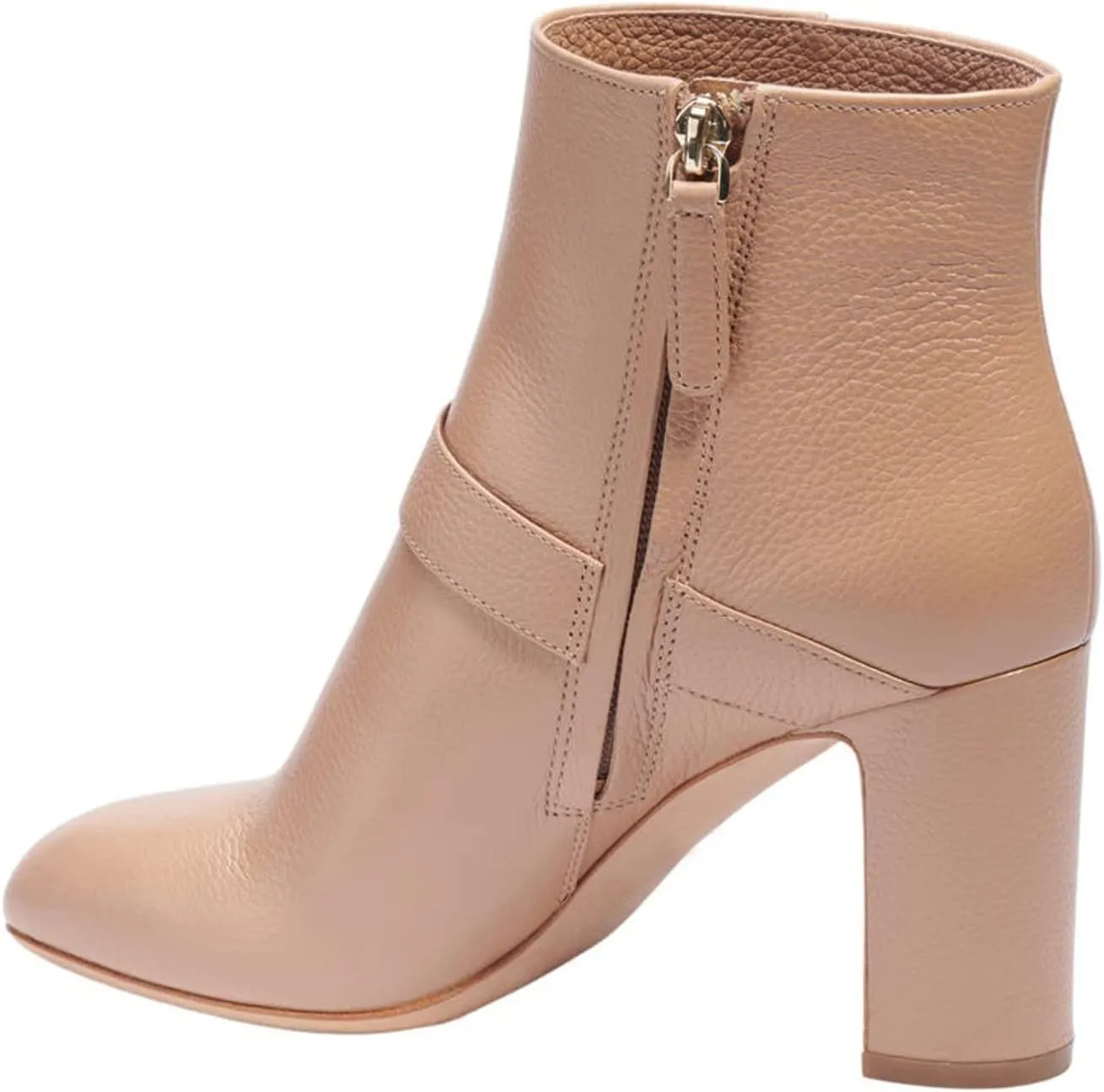 Women Premium Leather Ankle Booties, High Chunk Heel Strappy Short Boots, Round Toe Side Zipper Short Shoes, Elegant Winter Booties for Office or Dress up, Full Size 4-16 M US