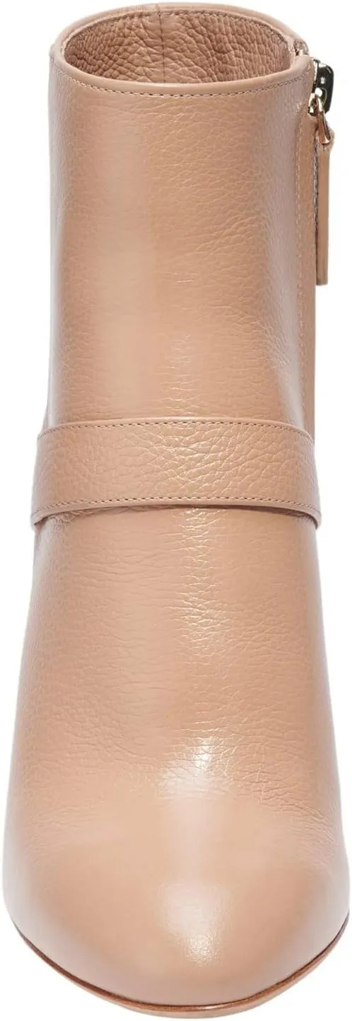 Women Premium Leather Ankle Booties, High Chunk Heel Strappy Short Boots, Round Toe Side Zipper Short Shoes, Elegant Winter Booties for Office or Dress up, Full Size 4-16 M US