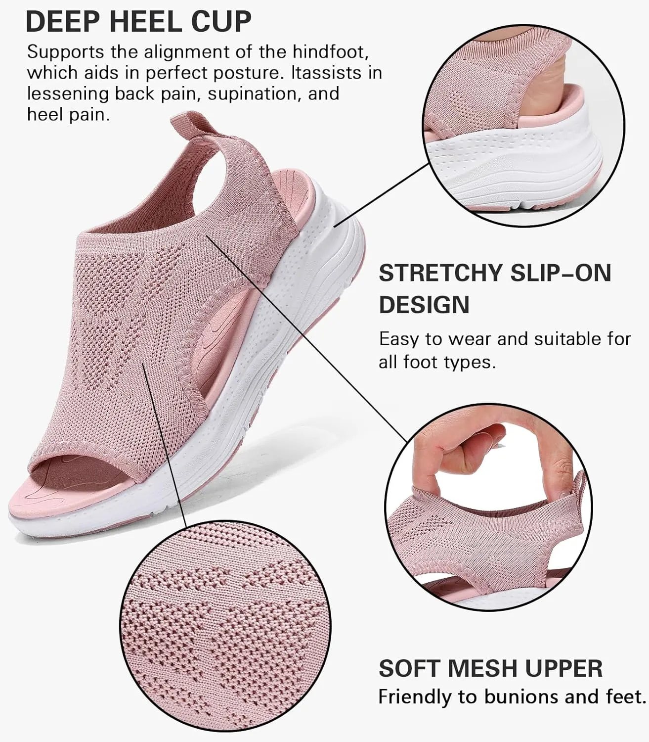Women Walking Sandals Arch Support Orthotic Comfortable Plantar Fasciitis Non-slip Casual Open Toe Sport Sandals for Athletic Summer Beach