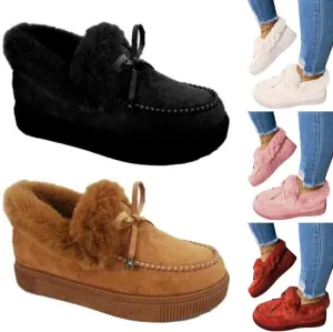 Women Winter Warm Faux Fur Lined Booties Ankle Moccasin Slippers Loafers Shoes (Black,10)