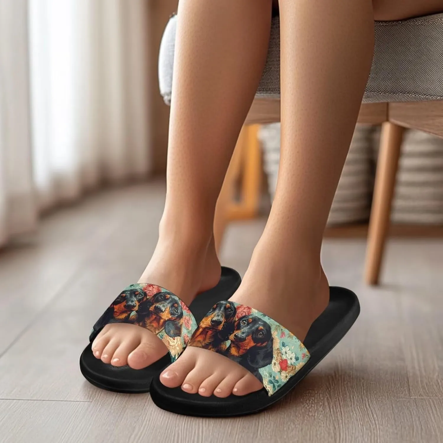 Women's Animal Print Shower Slides Slippers House Bathroom Shoes Beach Sandals for Indoor Outdoor