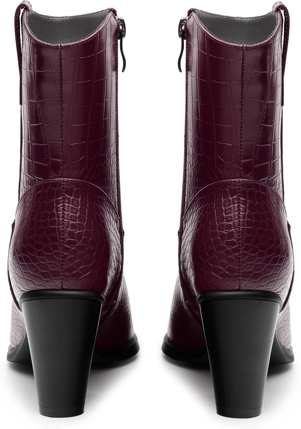 Womens Ankle Boots, Women Western Mid Calf Cowboy Boots Chunky Heel Side Zipper Pointed Toe Crocodile Cowgirl Short Boots Fall Winter Fashion Vintage Casual Dress Boots