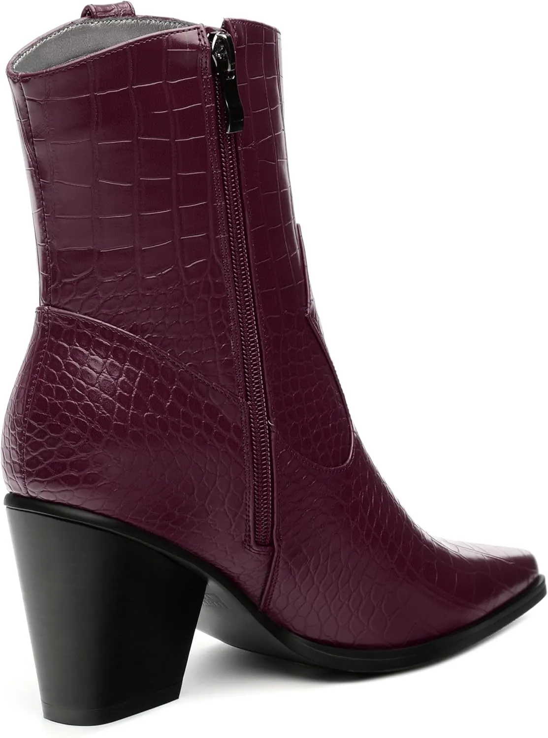 Womens Ankle Boots, Women Western Mid Calf Cowboy Boots Chunky Heel Side Zipper Pointed Toe Crocodile Cowgirl Short Boots Fall Winter Fashion Vintage Casual Dress Boots