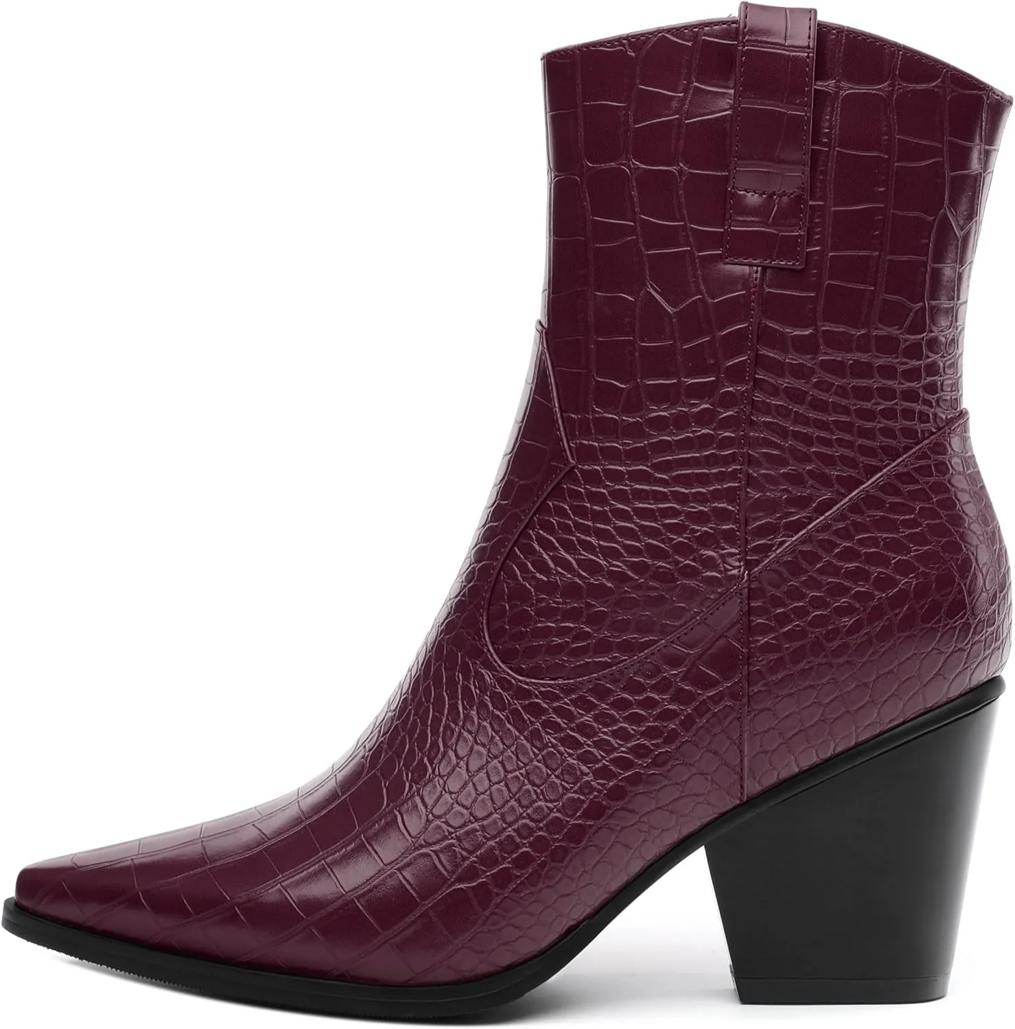 Womens Ankle Boots, Women Western Mid Calf Cowboy Boots Chunky Heel Side Zipper Pointed Toe Crocodile Cowgirl Short Boots Fall Winter Fashion Vintage Casual Dress Boots