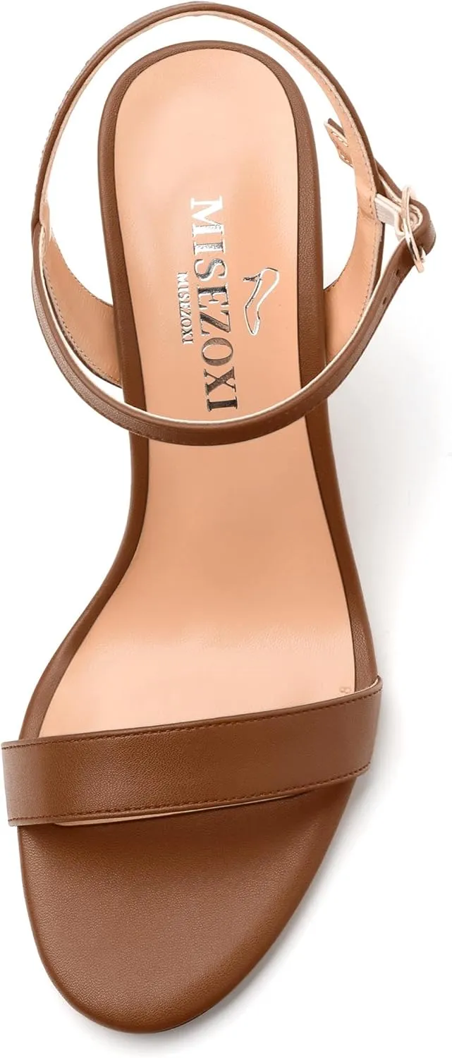 Womens Ankle Strap Block Heel Sandals, Chunky Heel Peep Toe Slingback Sandals, Open Toe High Heel Sandals with Buckle3.3