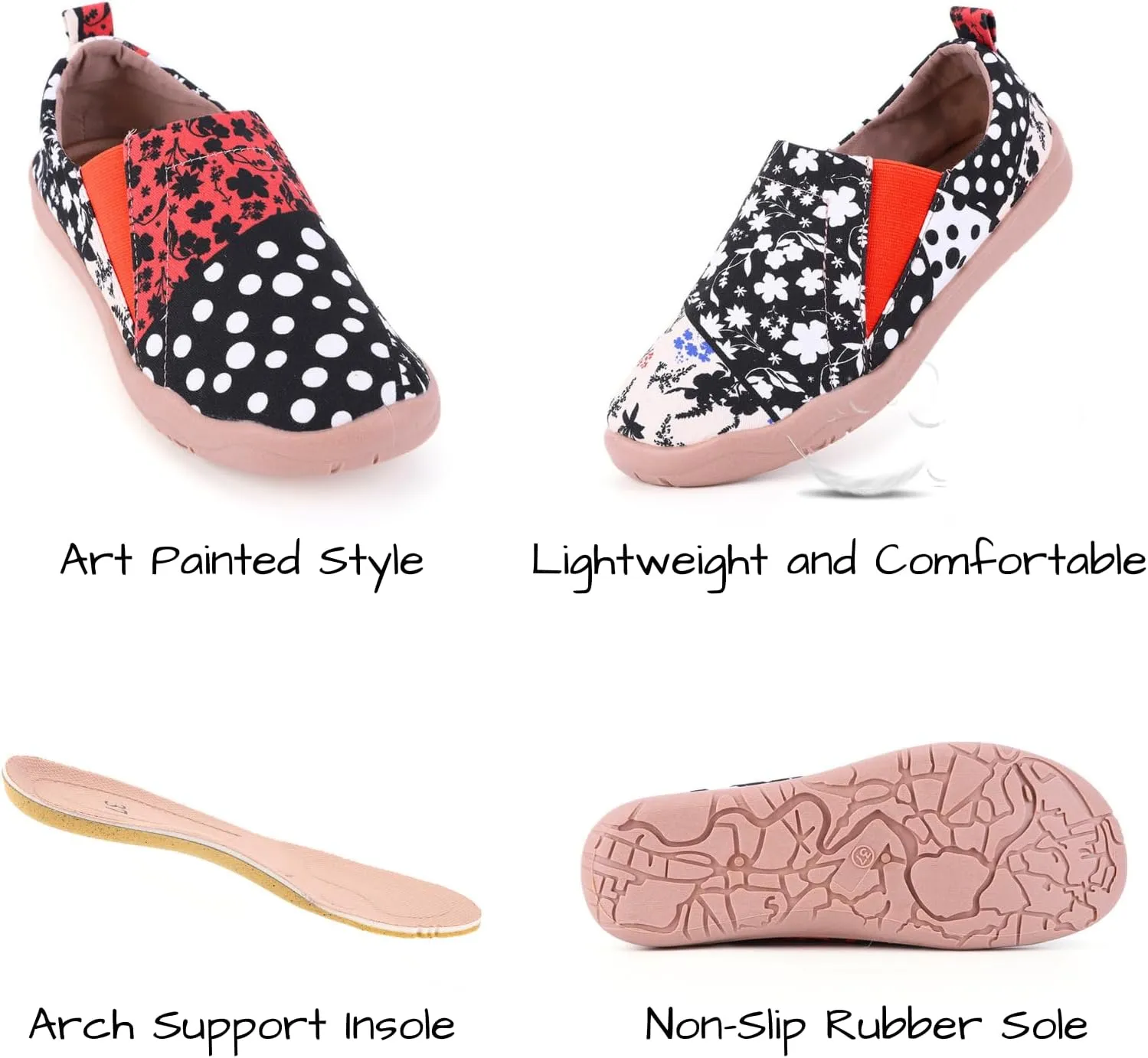 Women's Art Painted Casual Loafers, Extra Wide Slip-on Diabetic Shoes for Women, Comfortable Canvas Arch Support Walking Shoes