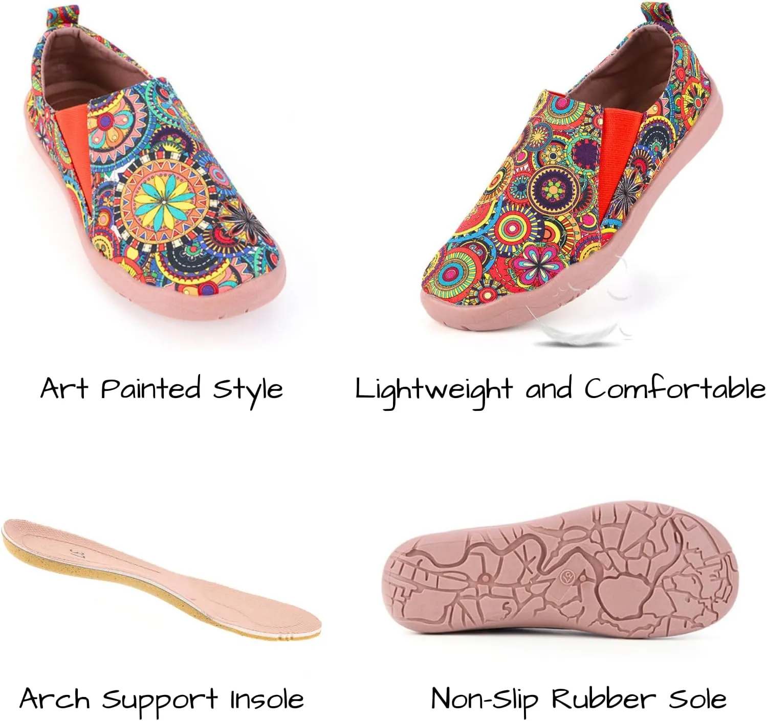 Women's Art Painted Casual Loafers, Extra Wide Slip-on Diabetic Shoes for Women, Comfortable Canvas Arch Support Walking Shoes