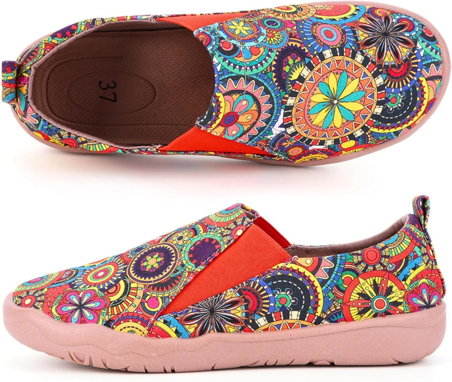 Women's Art Painted Casual Loafers, Extra Wide Slip-on Diabetic Shoes for Women, Comfortable Canvas Arch Support Walking Shoes