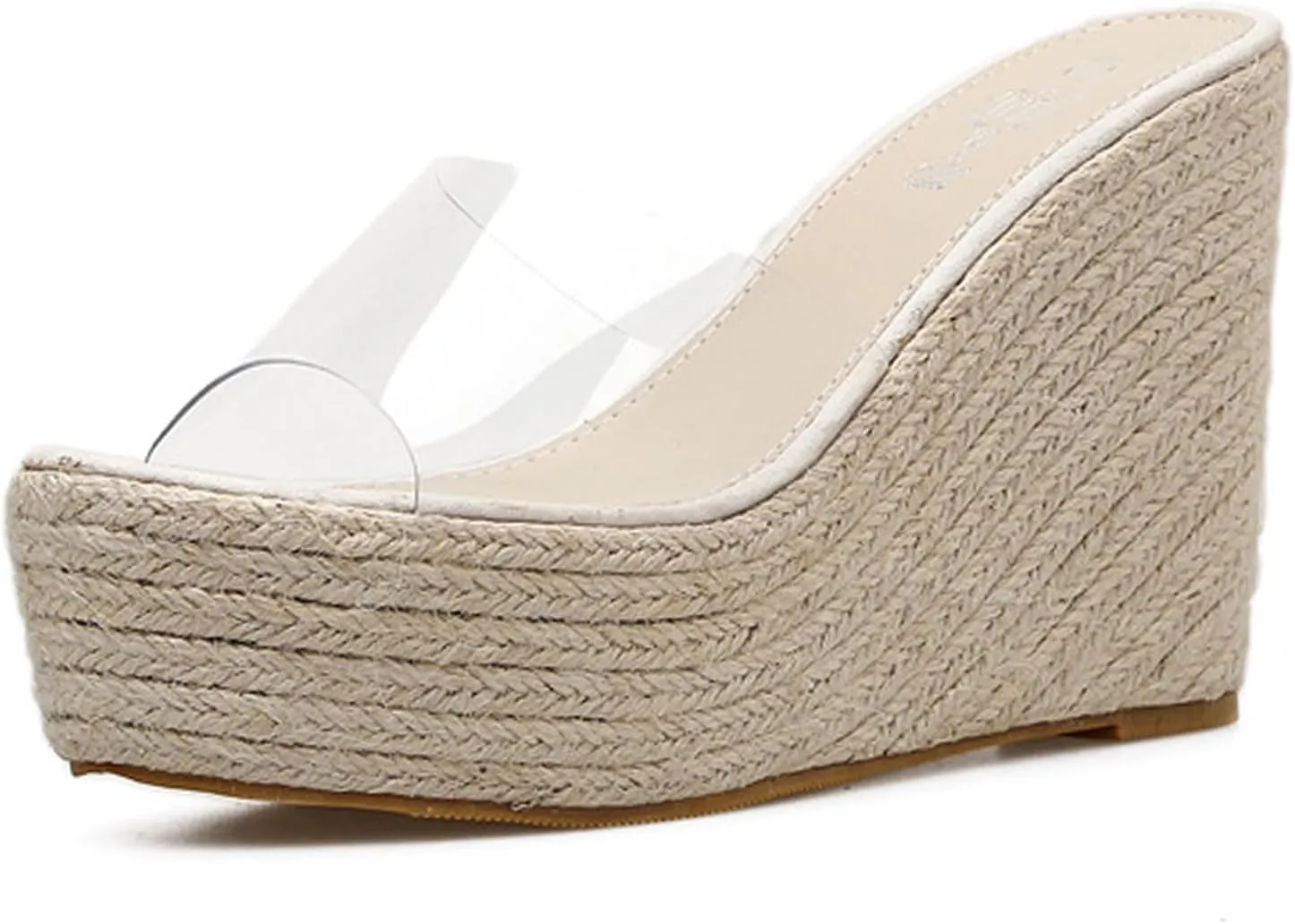 Women's Clear Strap Wedges Platform Sandals Round Open Toe Slip on High Heel Slides Sandals Summer Beach Walking Casual Slides